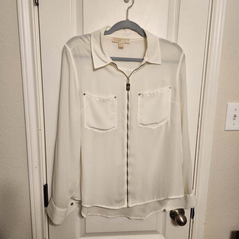 Michael Kors Blouse Size L Off-white Zip Front